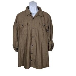 Enyce Mens 3XL Brown Button Down Shirt Roll Tab Sleeve Globe Trekker Streetwear